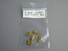 FIVE SCOTTISH GOLD NUGGETS, 6 grms total