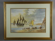 E NEWTON watercolour - Continental shipping scene, signed bottom right, 35 x 51 cms