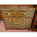 A GEORGIAN MAHOGANY SECRETAIRE CHEST, the top having boxwood strung edging, deep top drawer with