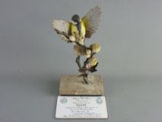 AN ALBANY FINE CHINA GREAT TIT, bronze and porcelain study from the Titmice Series, on a rectangular