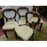 A SET OF FOUR VICTORIAN STYLE REPRODUCTION MAHOGANY SIDE CHAIRS having balloon shaped backs with