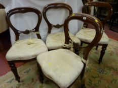 A SET OF FOUR VICTORIAN STYLE REPRODUCTION MAHOGANY SIDE CHAIRS having balloon shaped backs with