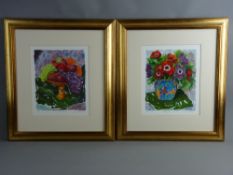 A PAIR OF COLOURED ARTIST'S PROOF PRINTS - still life, one of fruit on a pedestal dish and the other