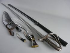 A MID 19th CENTURY CAVALRY SWORD having etched slightly curved blade, three bar guard and bound