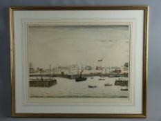 LAWRENCE STEPHEN LOWRY coloured guild stamped print - 'The Harbour', signed in full and with Venture