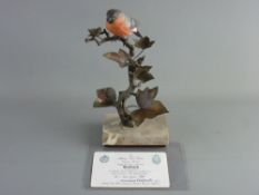 AN ALBANY FINE CHINA BULLFINCH bronze and porcelain study from the European Finch Series, on a