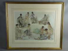 SIR WILLIAM RUSSELL FLINT coloured guild stamped print - nine young maidens in long dresses in