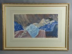 SIR WILLIAM RUSSELL FLINT coloured guild stamped print - 'Reclining Nude II', fully signed and