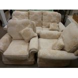 A BRIDGECRAFT QUALITY THREE PIECE LOUNGE SUITE comprising three seater settee and two armchairs,