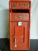 A RED POST OFFICE COLLECTION BOX with ER crown cypher by Carron Company, Stirlingshire, inset type