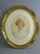 FOLEY watercolour - oval portrait of a young girl, dated 1923, signed bottom right, 36 x 28 cms