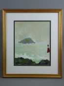 PETER SCHOFIELD oil on board (behind glass) - Puffin Island in rough seas from Penmon, initialled