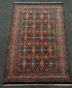 BLACK GROUND HAND WOVEN PAKISTAN RUG with unique all over design, 128 x 190cms