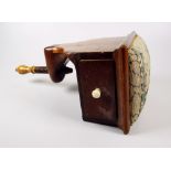 AN ANTIQUE MAHOGANY CLAMP SEWING BOX with fruitwood turn, single drawer and needlework cushioned