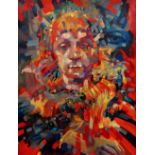 JOHN CHERRINGTON oil on board - colourful psychedelic portrait, signed and dated 1983, 78 x 61cms