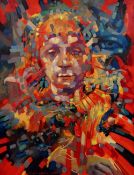 JOHN CHERRINGTON oil on board - colourful psychedelic portrait, signed and dated 1983, 78 x 61cms