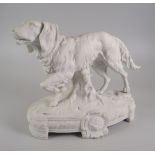 A CONTINENTAL PARIAN PORCELAIN MODEL OF A RED-SETTER on an oval footed naturalistic base, 19cms