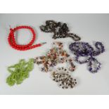 A PARCEL OF GLASS & OTHER BEAD NECKLACES