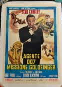 GOLDFINGER featuring Sean Connery, 1964, original Italian cinema poster, was folded now linen