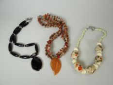 A PARCEL OF NECKLACES including agate and part-jade etc