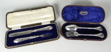 TWO CASED CUTLERY PAIRS comprising spoon and fork, London 1862 and a tea-knife and fork, Sheffield