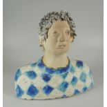 JILL CROWLEY head and shoulders bust of a man in diamond patterned sweater, 24cms high