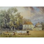 NINETEENTH CENTURY ENGLISH SCHOOL watercolour - horses and figures before a coaching inn,