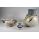JILL FANSHAWE KATO three stoneware ceramic items including twin handled vase with globular body