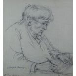 JULIET PANNETT (1911-2205) pencil drawing - portrait of the composer R Vaughan Williams composing,