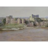 EDGAR J MAYBERY unframed watercolour on a card mount - Chepstow Castle, signed & entitled, 20 x