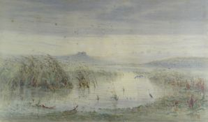 JAMES HARRIS watercolour - view on the Gower, South Wales, titled to mount 'Oxwich Castle',