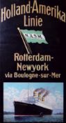 A FRAMED HOLLAND-AMERICA LINE SHIPPING POSTER for Rotterdam - New York circa 1930s with a picture of