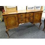 CROSS-BANDED MAHOGANY SERPENTINE SIDEBOARD circa 1930s, label for Alfred Allen of Birmingham,