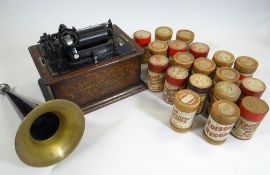 AN EDISON STANDARD PHONOGRAPH in wooden dome-top case and a large number of cylinders (listed) Key