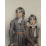 BENJAMIN BURNEL (1769-1828) pencil and pastel colour - three quarter portrait of two young