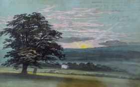 THOMAS LINDSAY (1793-1861) watercolour - Herefordshire landscape with oak tree and distant great