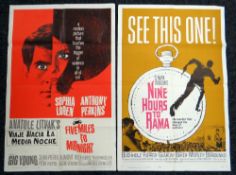 FIVE MILES TO MIDNIGHT & NINE HOURS TO RAMA two original US one-sheet cinema posters, 1963,