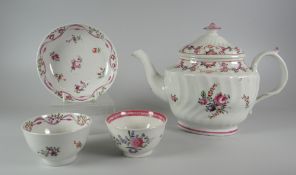 A NEW HALL TEAPOT circa 1780 with fluted oval body and cover together with a New Hall tea-bowl and