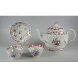 A NEW HALL TEAPOT circa 1780 with fluted oval body and cover together with a New Hall tea-bowl and