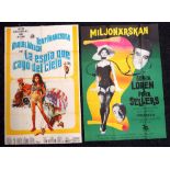 FATHOM & THE MILLIONAIRESS two cinema posters Spanish and Swedish, 1961, folded, pin holes and