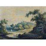 ATTRIBUTED TO JOHN MARTEN SNR watercolour - Herefordshire landscape with figures, sailboat, entitled