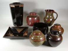 EIGHT VARIOUS STUDIO POTTERY ITEMS each with similar potter's mark, believed to be Bernard Forrester