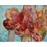 JOHN CHERRINGTON oil on canvas - psychedelic multiple heads, signed and dated 1982, 69 x 90cms