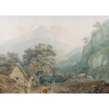 ATTRIBUTED TO NICHOLAS POCOCK (1740 -1821) watercolour - figures in Welsh costume with small