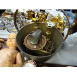 Brass preserve pan, brass candlesticks & trivet etc