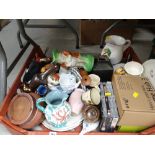 Crate of various household items & ornaments including jugs, plates, vases, stainless steel salmon