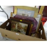 Box of various framed & unframed prints