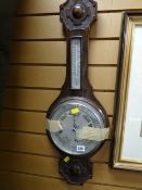 Vintage oak banjo barometer / thermometer (A/F)