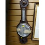 Vintage oak banjo barometer / thermometer (A/F)