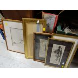 Parcel of framed prints & watercolours including a framed pen & ink drawing by PATRICK LARKING of